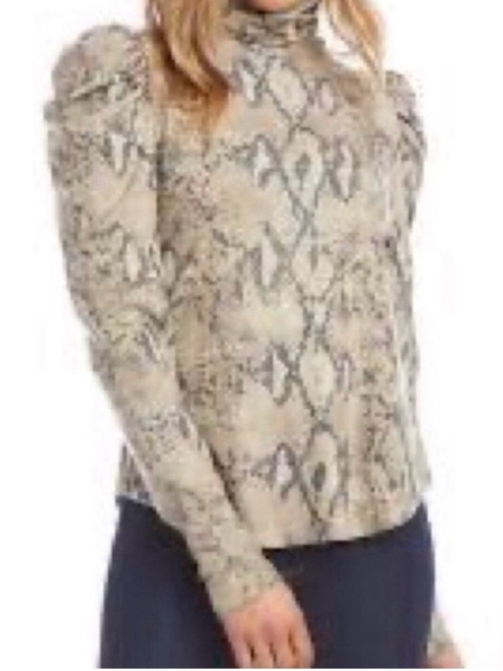 Karen Kane Snake-Print Turtleneck Sweater - Beige